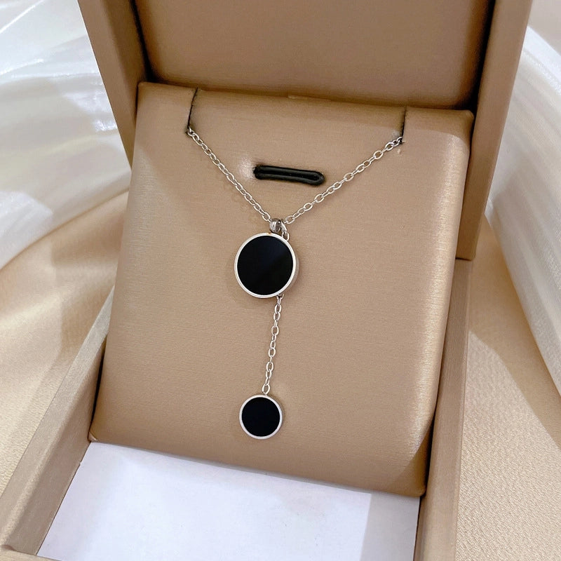 Minimalist Circle Letter Butterfly Titanium Steel Plating Inlay Rhinestones Necklace