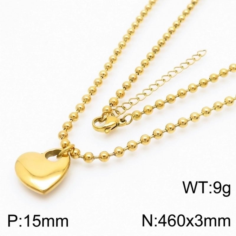 Sweet Heart Shape Stainless Steel 18K Gold Plated Beaded Bracelets Necklace