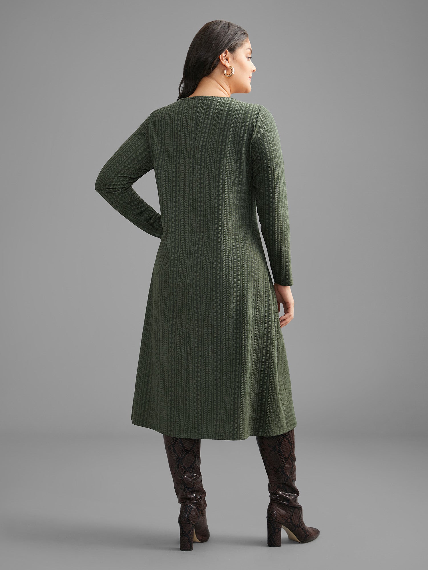 Plain Textured Keyhole Knit Dress