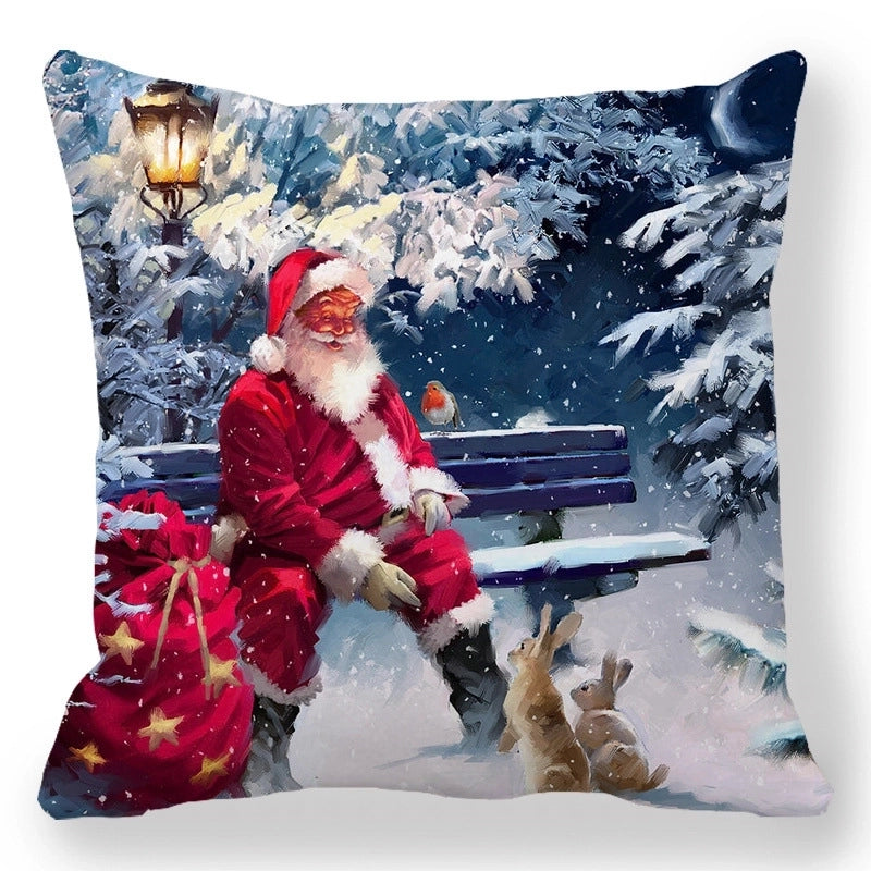 Christmas Pastoral Santa Claus Elk Cotton Pillow Cases Couch & Sofa Decor