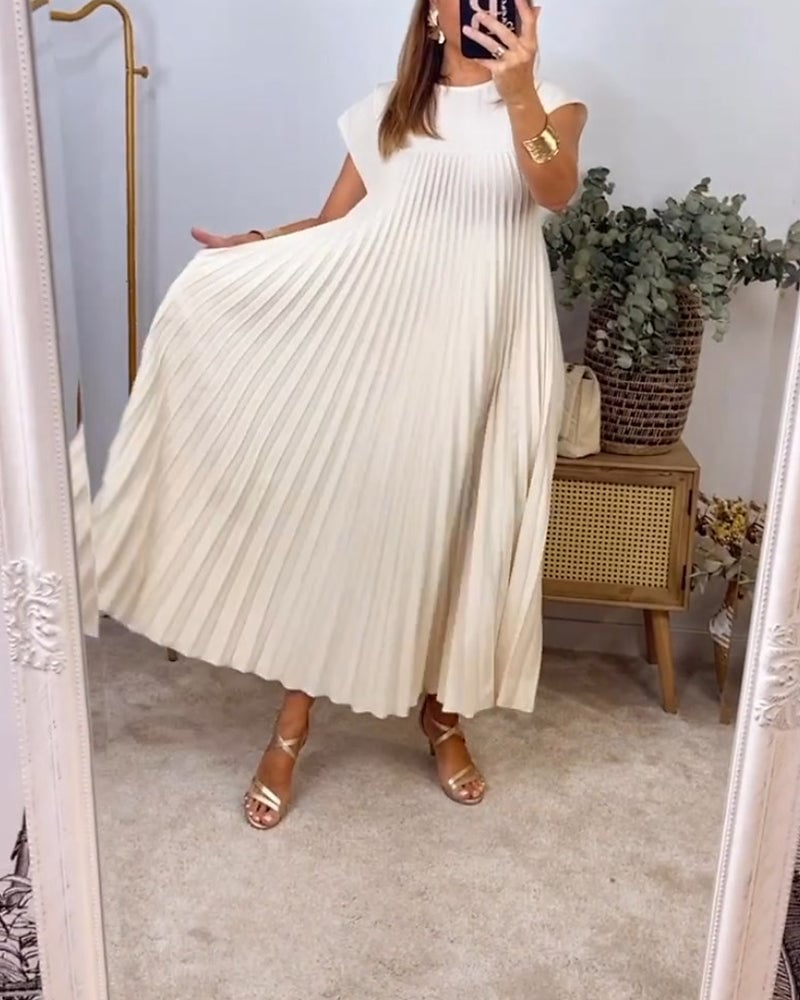 🔥Hot sale 48% OFF🔥Women Pleated Simple Solid Colour Dress