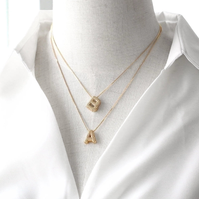Copper 18K Gold Plated Modern Style Minimalist Plating Inlay Letter Zircon Pendant Necklace