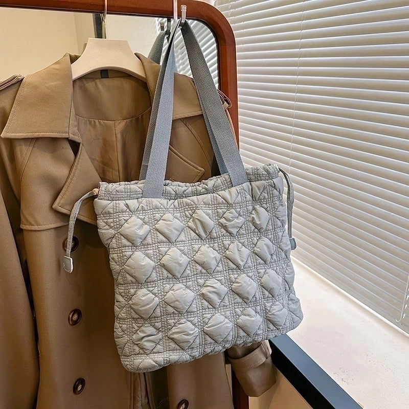 Women's Cotton Solid Color Classic Style String Shoulder Bag