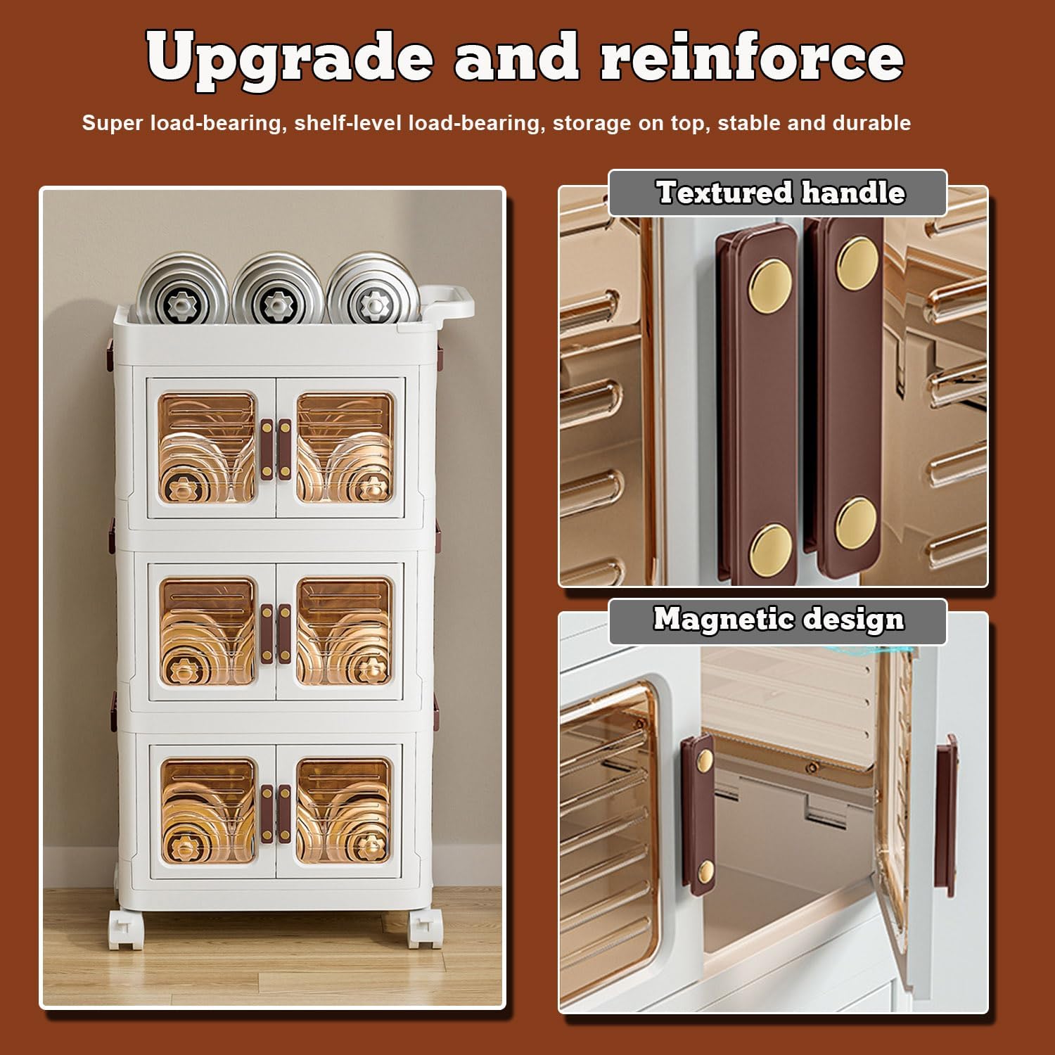 3 Levels Kitchen Trolley with Handles. Multi-Purpose Trolley with Locking Wheels