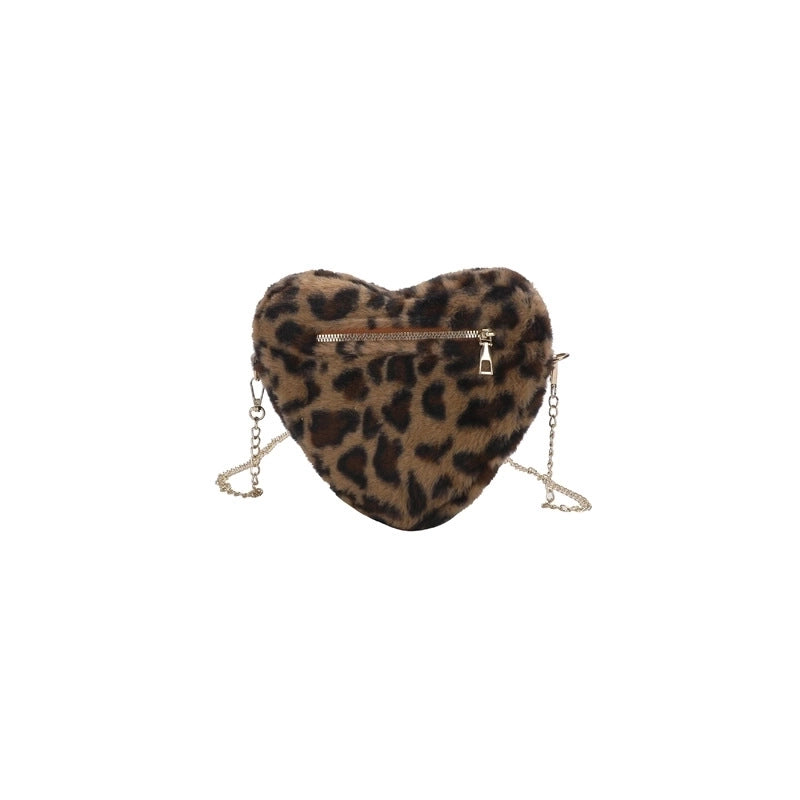Women's Small All Seasons Pu Leather Heart Shape Leopard Classic Style Heart-shaped Zipper Shoulder Bag