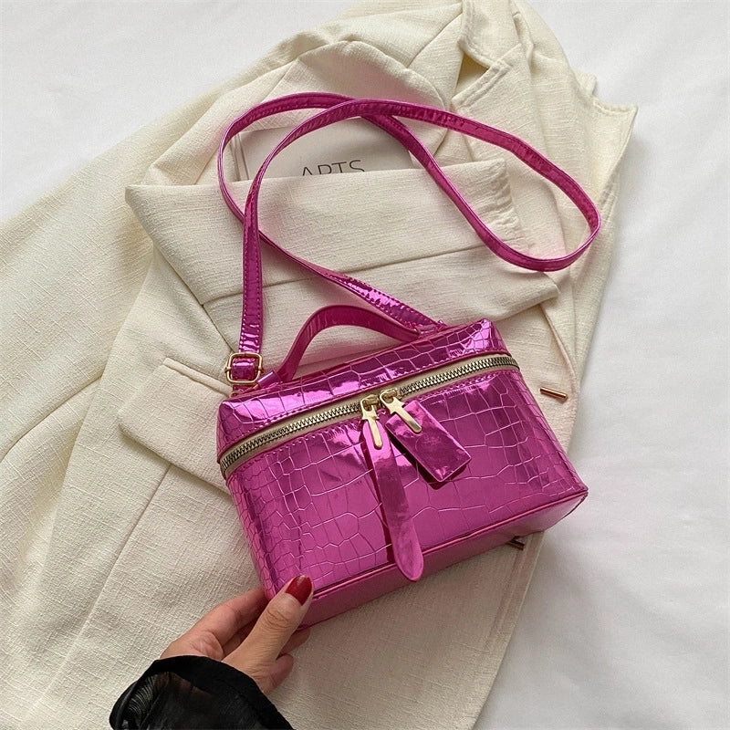 Women's Medium All Seasons Pu Leather Solid Color Streetwear Square Zipper Shoulder Bag Handbag Bucket Bag