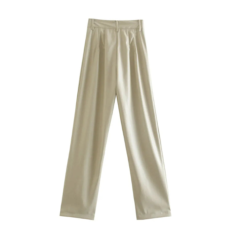 Vintage High Waist Faux Leather Straight Pants