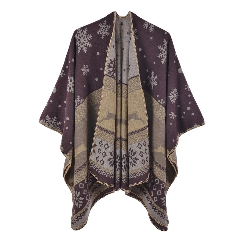 Women's Streetwear Snowflake Deer Imitation Cashmere Shawl