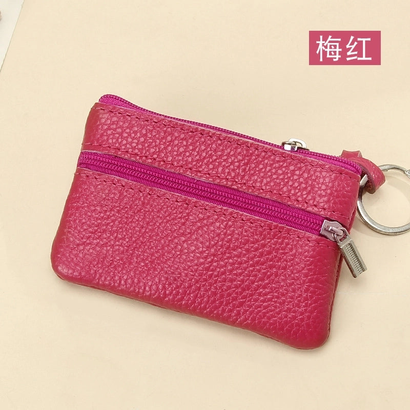 Women'S Solid Color Leather Coffee Royal Blue Apricot Zipper Wallets