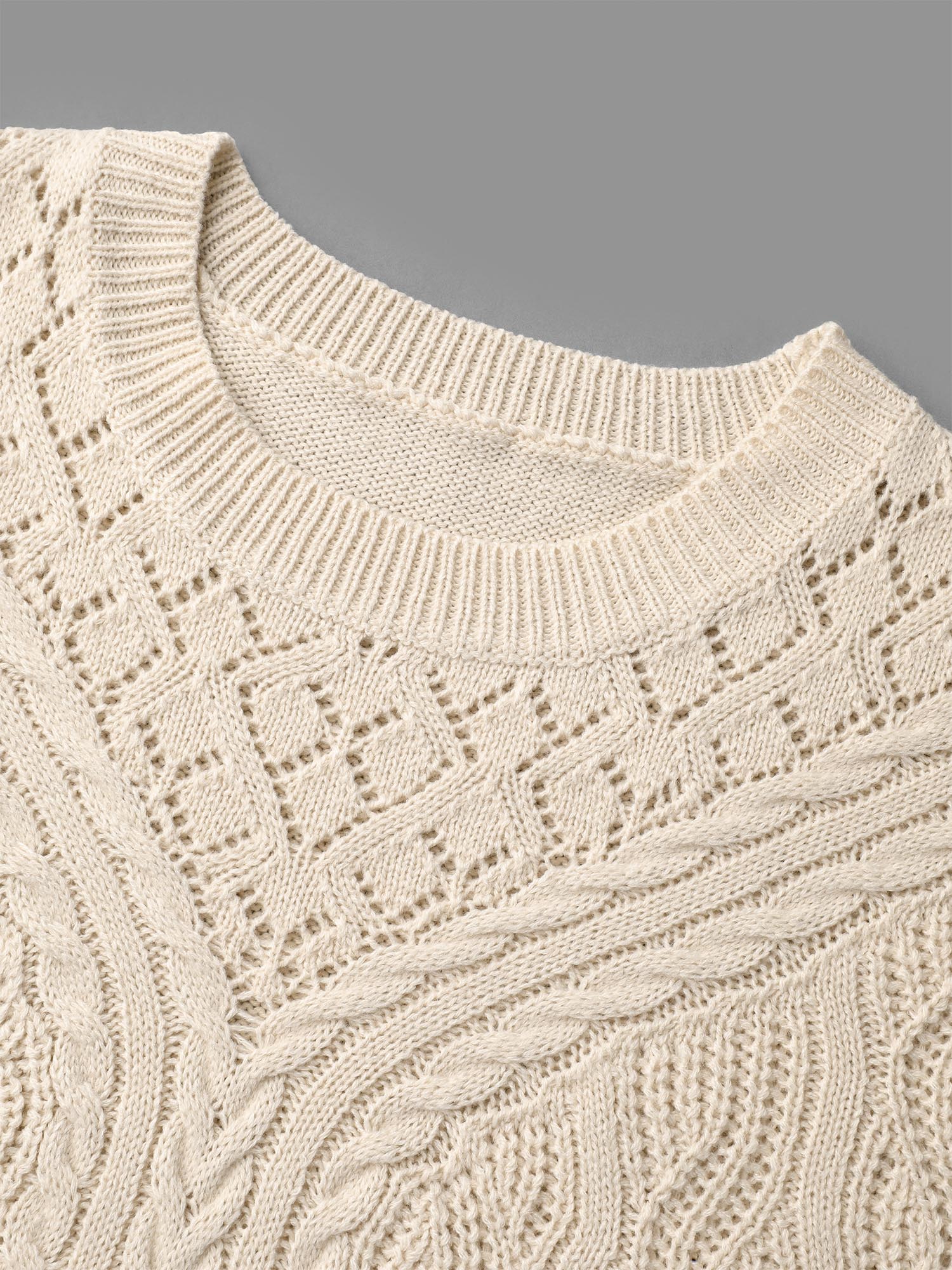 Cable Knit Hollow Out Textured Pullover