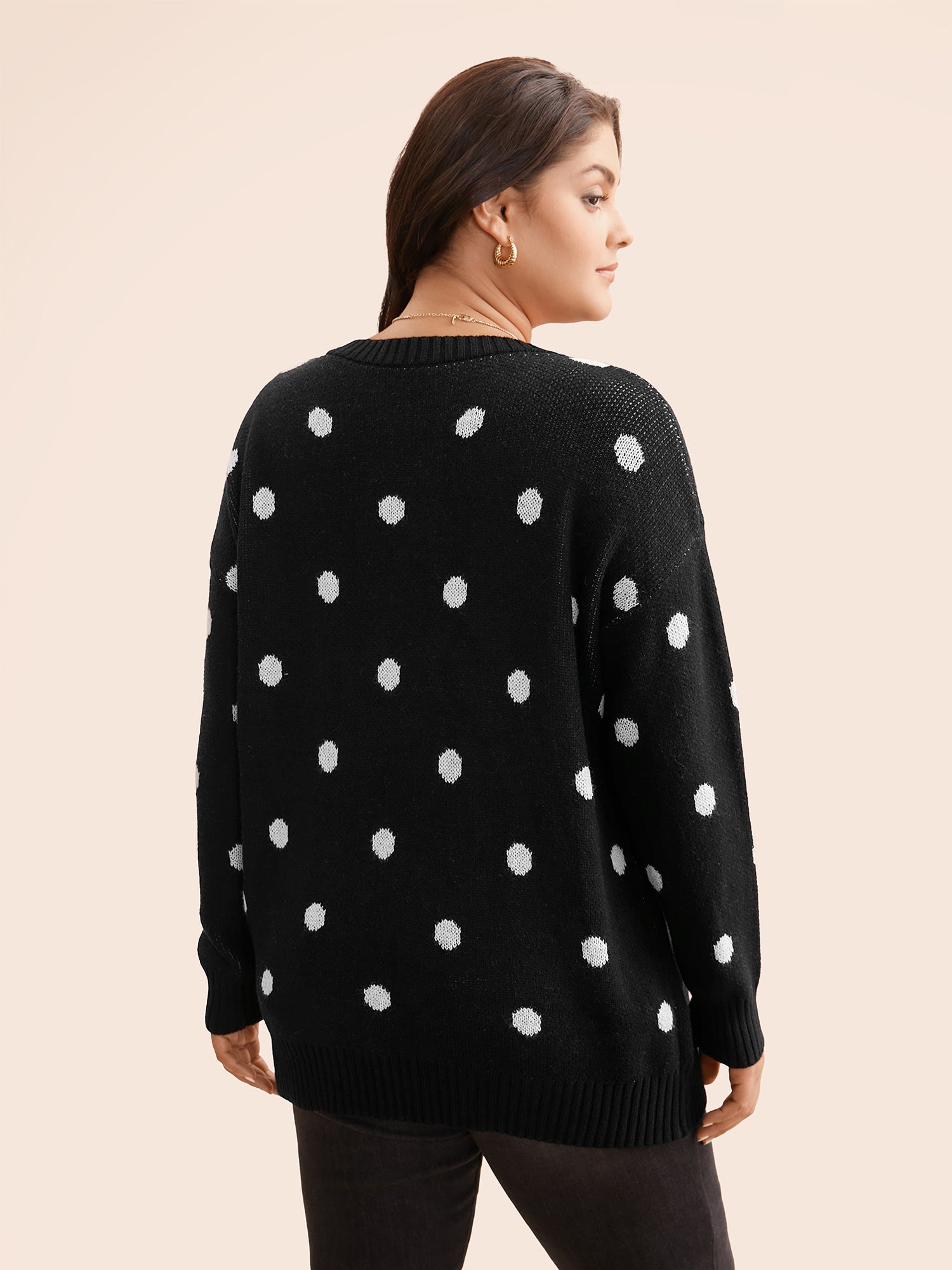 Polka Dot Drop Shoulder Sleeve Pullover