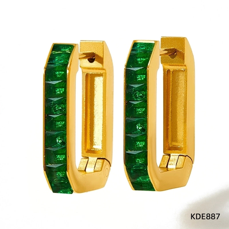 1 Pair Retro Rhombus Inlay 304 Stainless Steel Zircon 16K Gold Plated White Gold Plated Gold Plated Stainless Steel Earrings