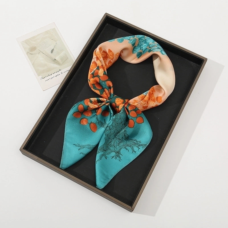 Women's Pastoral Minimalist Moon Tree Satin Printing Silk Scarf Bandanas