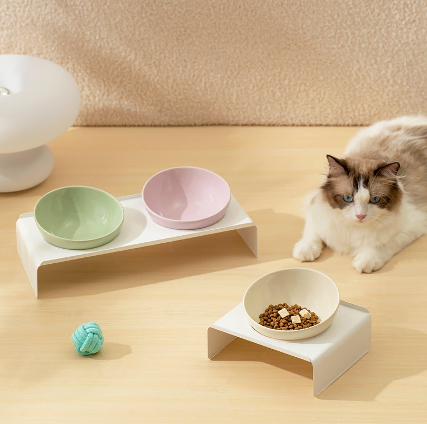 Adjustable Ceramic Pet Bowl with Arch Iron Stand