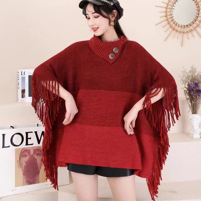 Women's Streetwear Color Block Acrylic Tassel Shawl