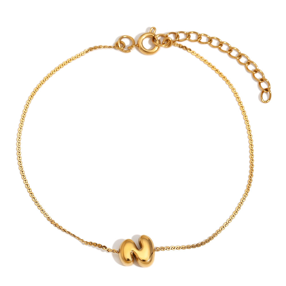 Fashionable Niche Personality Hot Style Simple Hand Jewelry Stainless Steel Plated 18K Gold Bubble Letter S Chain Bracelet
