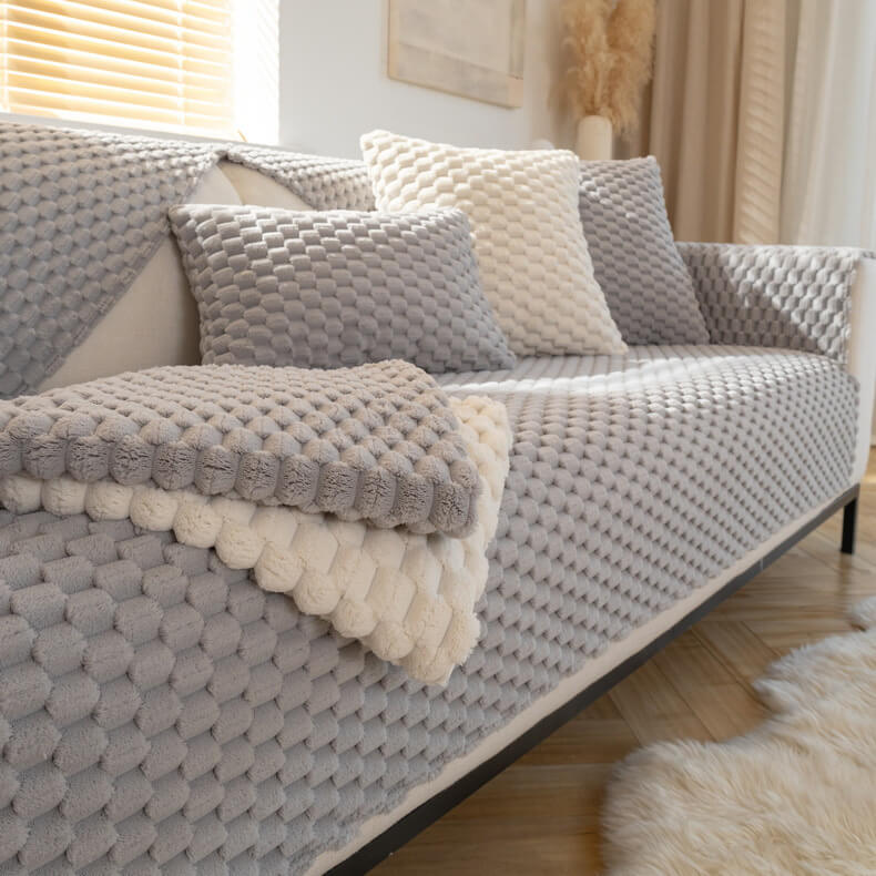 Honeycomb Plush Thickened Non-slip Couch Cover