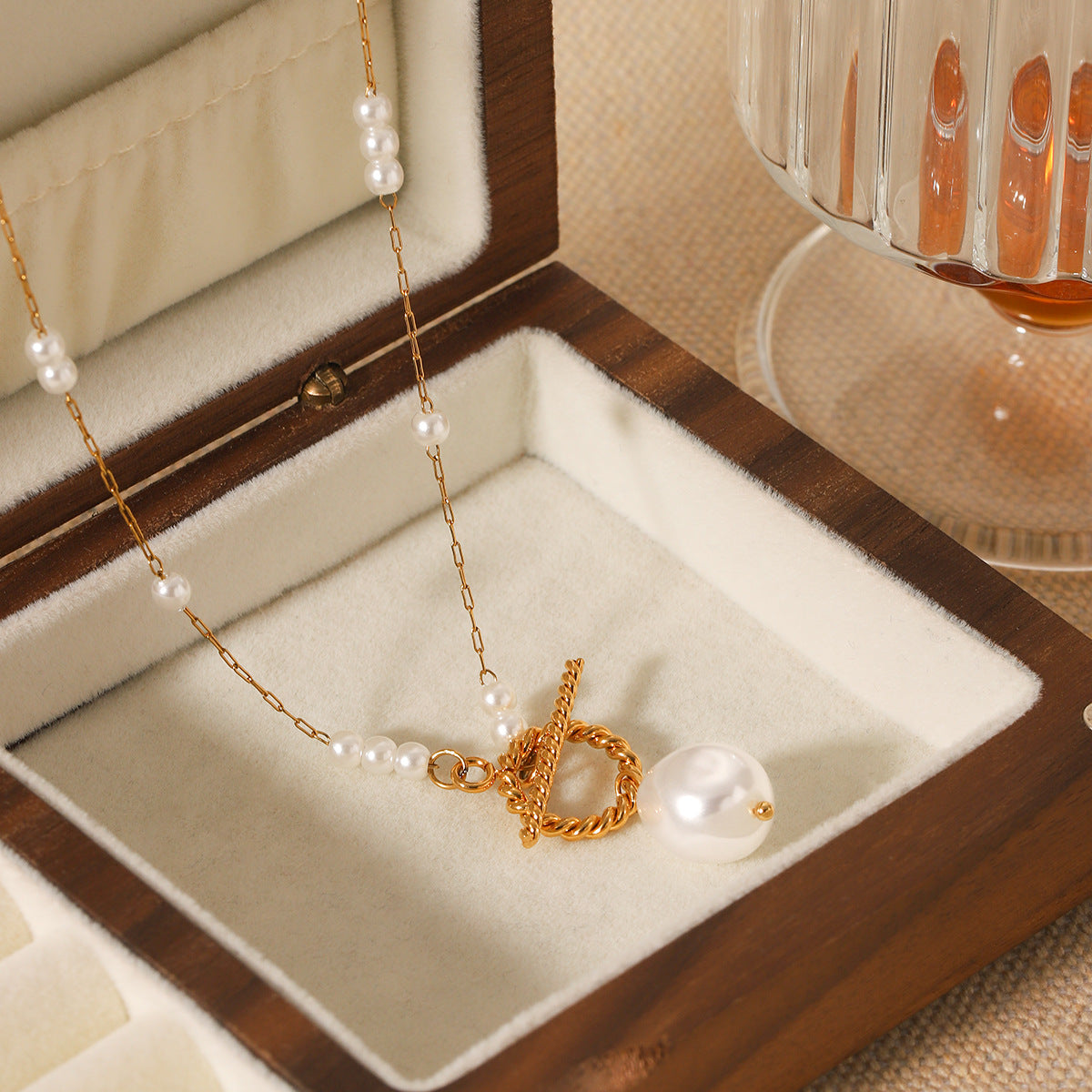 Pearl 0T Buckle Necklace Baroque Freshwater Pearl Pendant Necklace Women'S Retro Sweater Chain