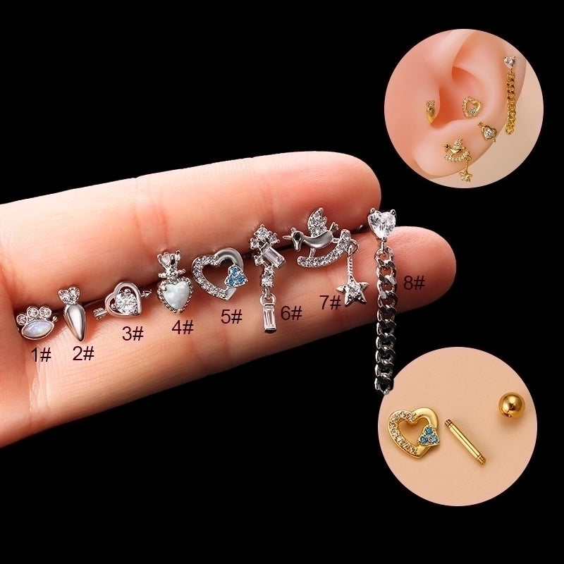 1 Piece Ear Cartilage Rings & Studs Fashion Pentagram Heart Shape 316L Stainless Steel  Copper Gold Plated Zircon