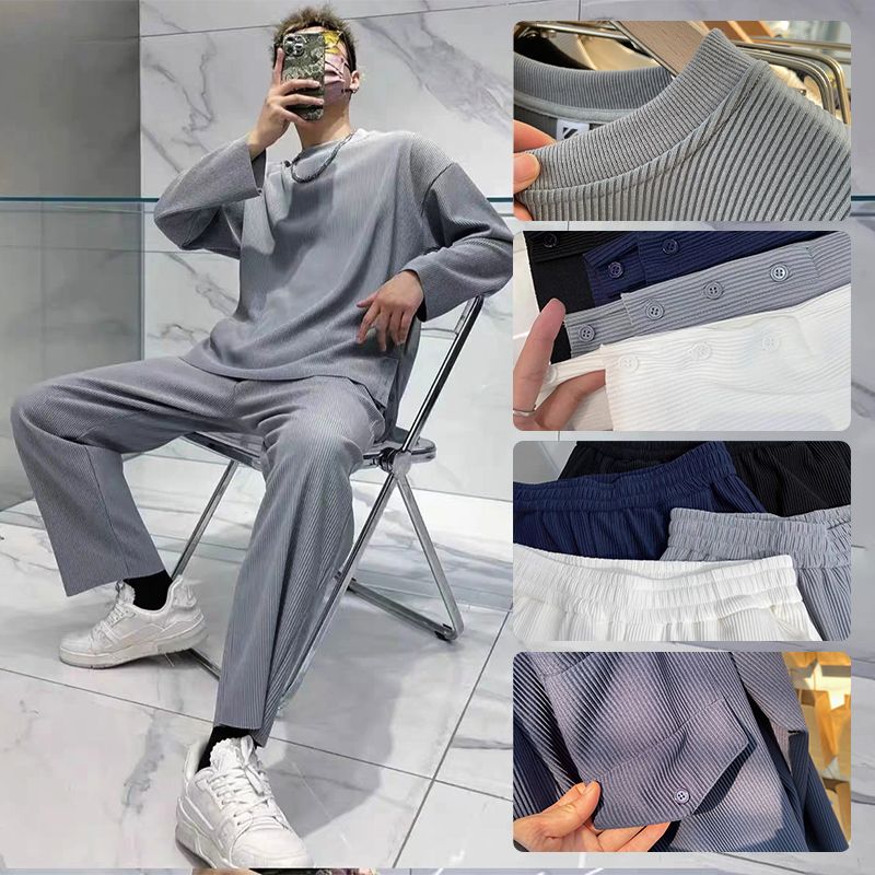 Men's Loose Fashionable Long Sleeve 2-piece Set