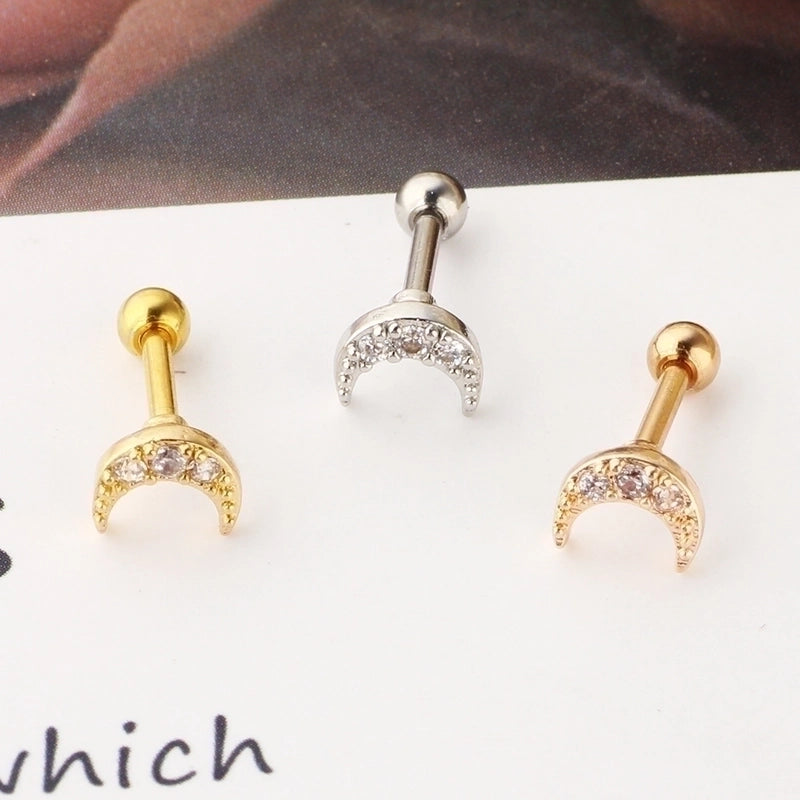 Minimalist Moon Stainless Steel Zircon Lip Stud Ear Studs 1 Piece