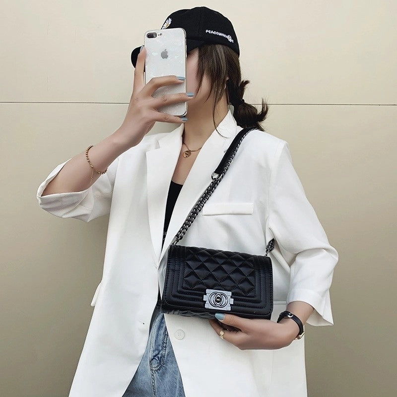 Women's Small Pu Leather Lingge Fashion Square Flip Cover Crossbody Bag