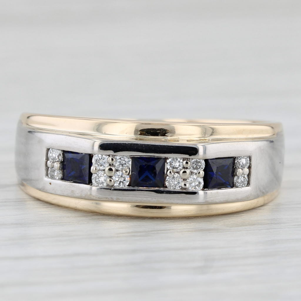 Lab Created Blue Sapphire Diamond Ring 10k Yellow Gold Size 10.5 Men's