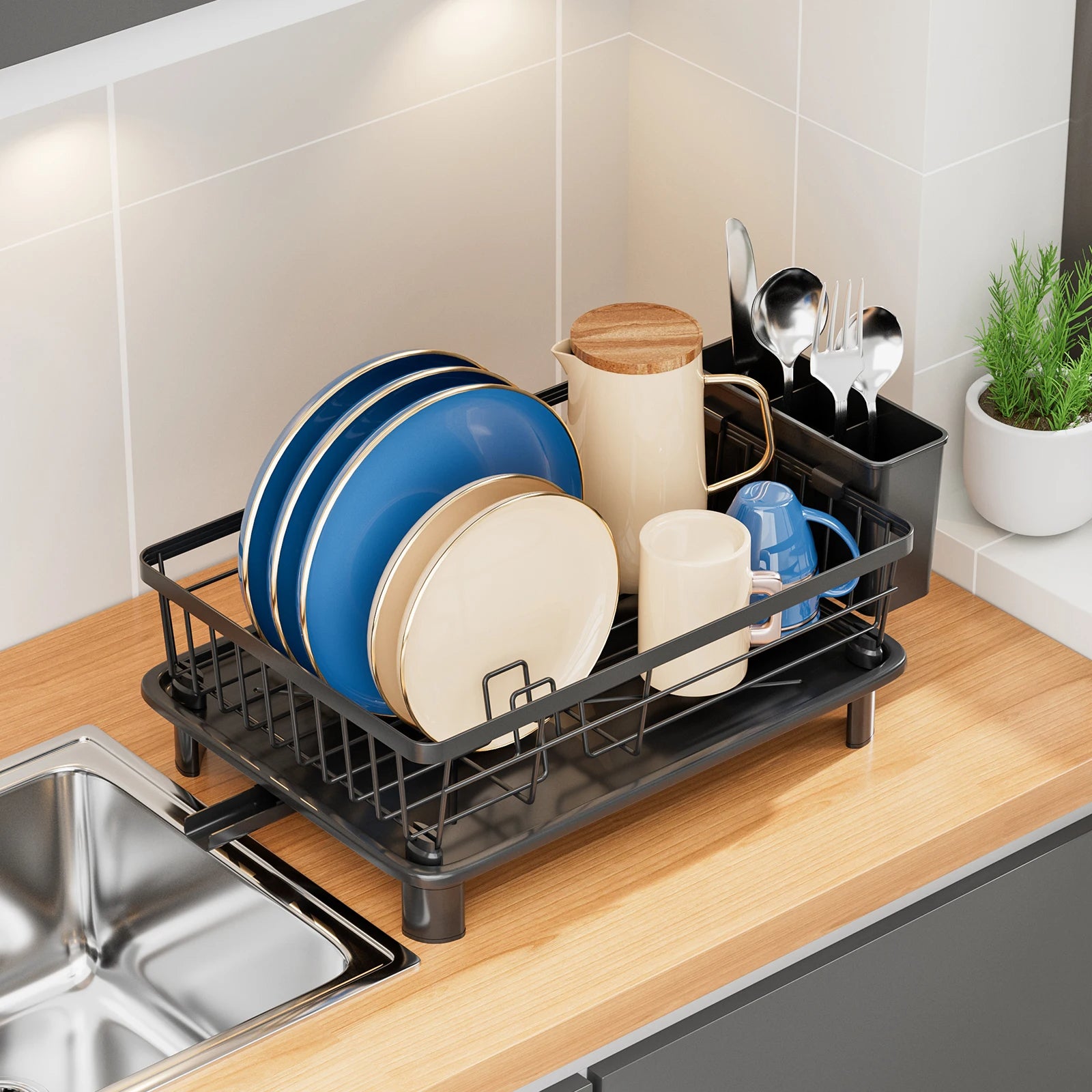 Dish Drying Rack. Multifunctional Space-Saving Dish Storage Rack. Kitchen Countertop Storage Rack