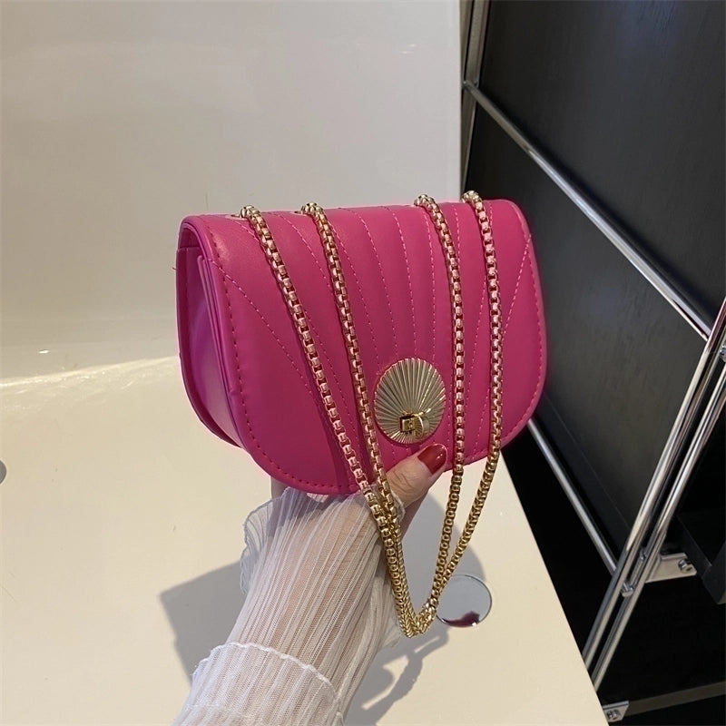 Women's Pu Leather Solid Color Cute Semicircle Flip Cover Shoulder Bag Crossbody Bag