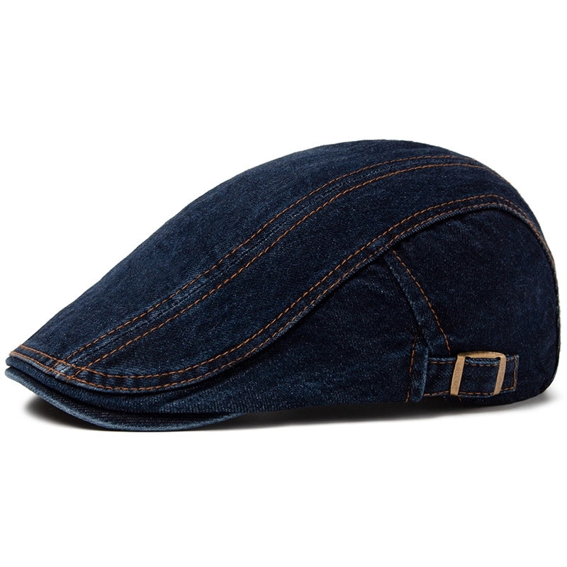 Spring And Autumn Men's Washed Denim Beret Pure Cotton Sunshade Cap Women's British Style Retro Forward Hat