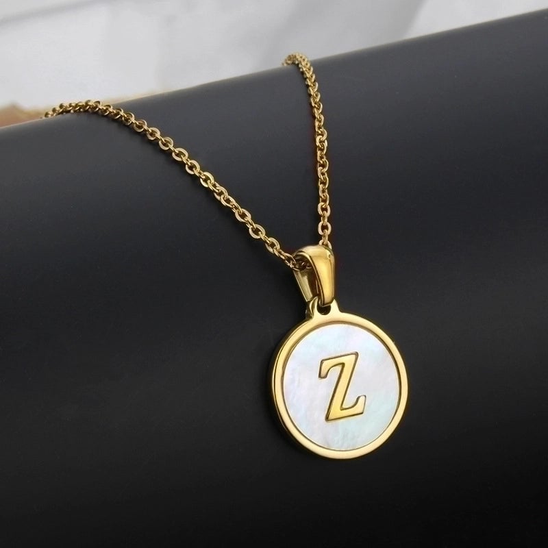 Minimalist Round Letter Titanium Steel Shell 18K Gold Plated Plating Necklace