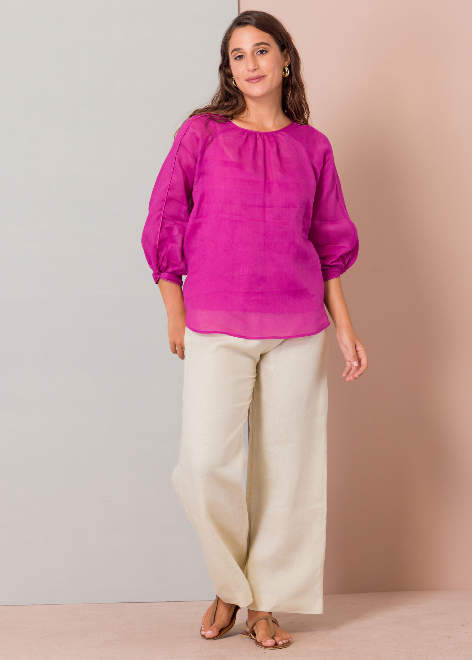 Ragalan sleeve blouse with piping detail