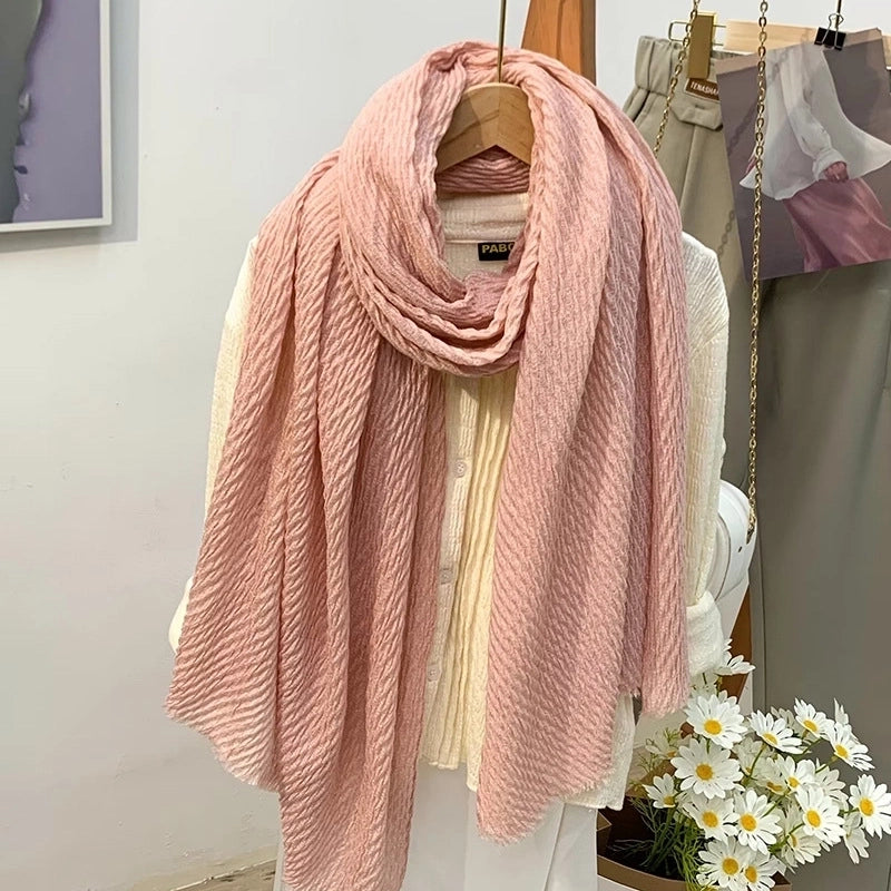 Women's Minimalist Solid Color Cotton And Linen Scarf
