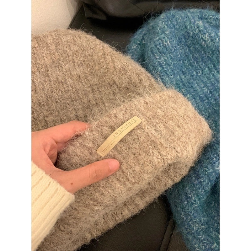 Heap Hat Autumn And Winter Big Head Casual Cold Hat Warm Hat Imitation Wool Couple Warm Wool Knitted Hat