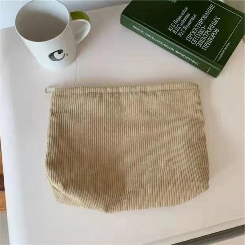 Women's Corduroy Solid Color Basic Classic Style Square Zipper Cosmetic Bag