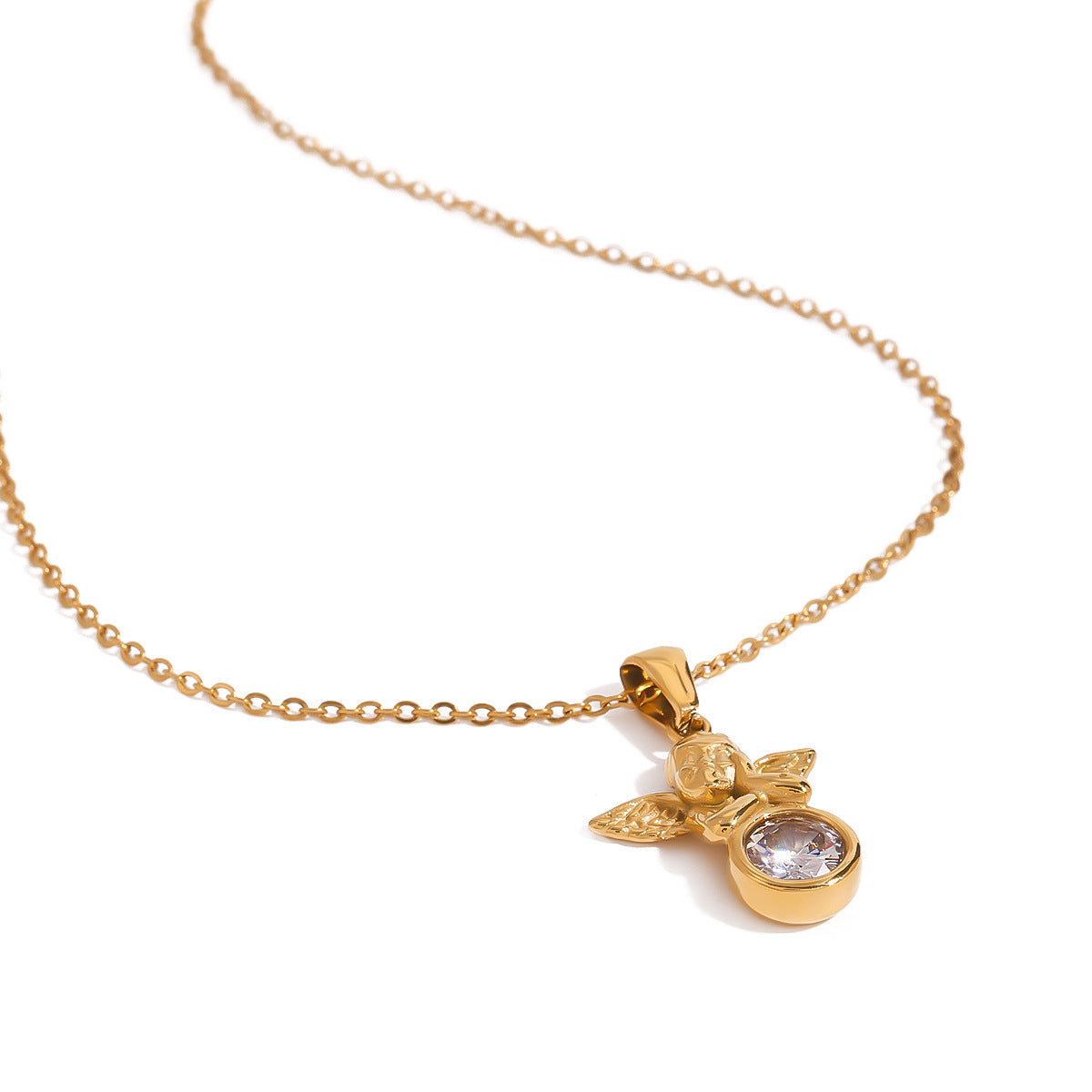 Stainless Steel Angel Zircon Necklace Accessories Clavicle Chain Titanium Steel Necklace