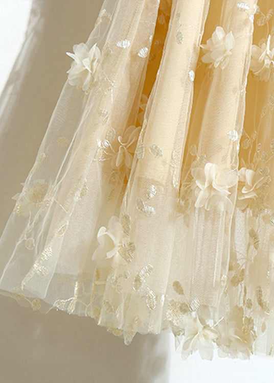 DIY Apricot Embroidered Floral Tulle A Line Skirts Summer