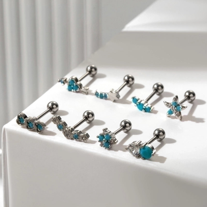 1 Piece Ear Cartilage Rings & Studs Sweet Heart Shape Flower 316L Stainless Steel  Copper Plating Inlay Zircon