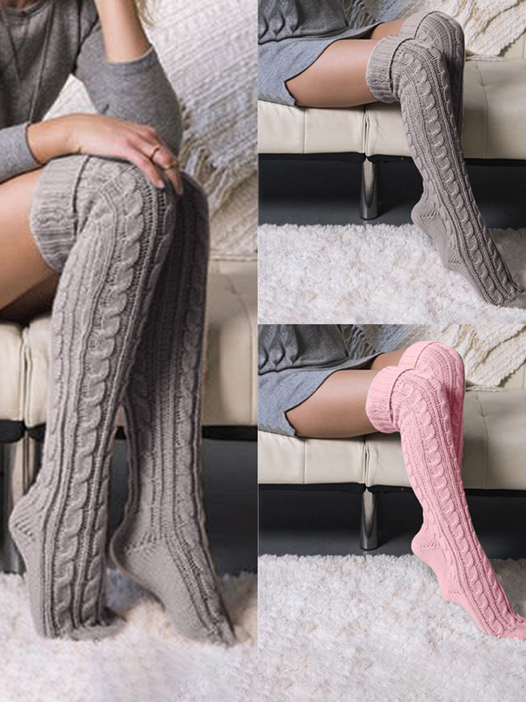 Twist Mid-Length Over The Knee Pile Wool Socks