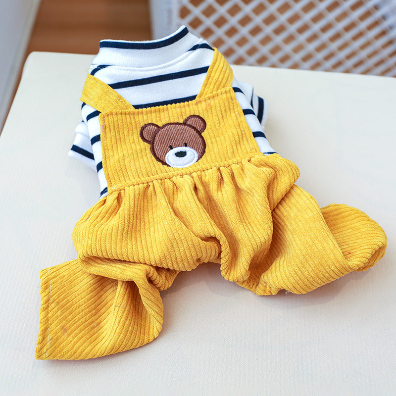 Striped Bear Printed Dog Jumpsuits