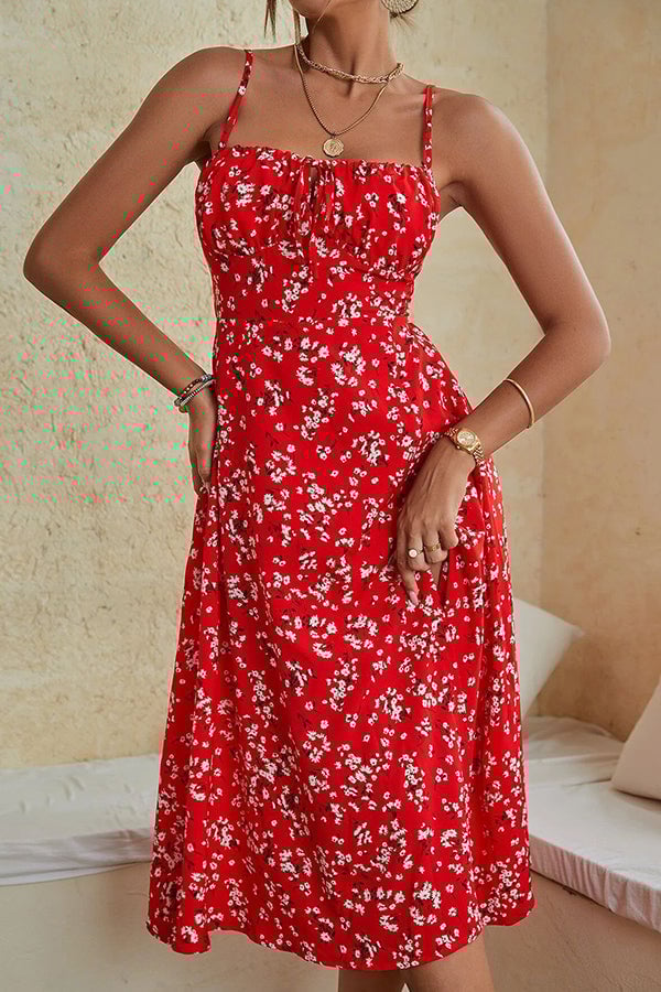 Fashion Hot Sale Floral Print Split Side Casual Dress