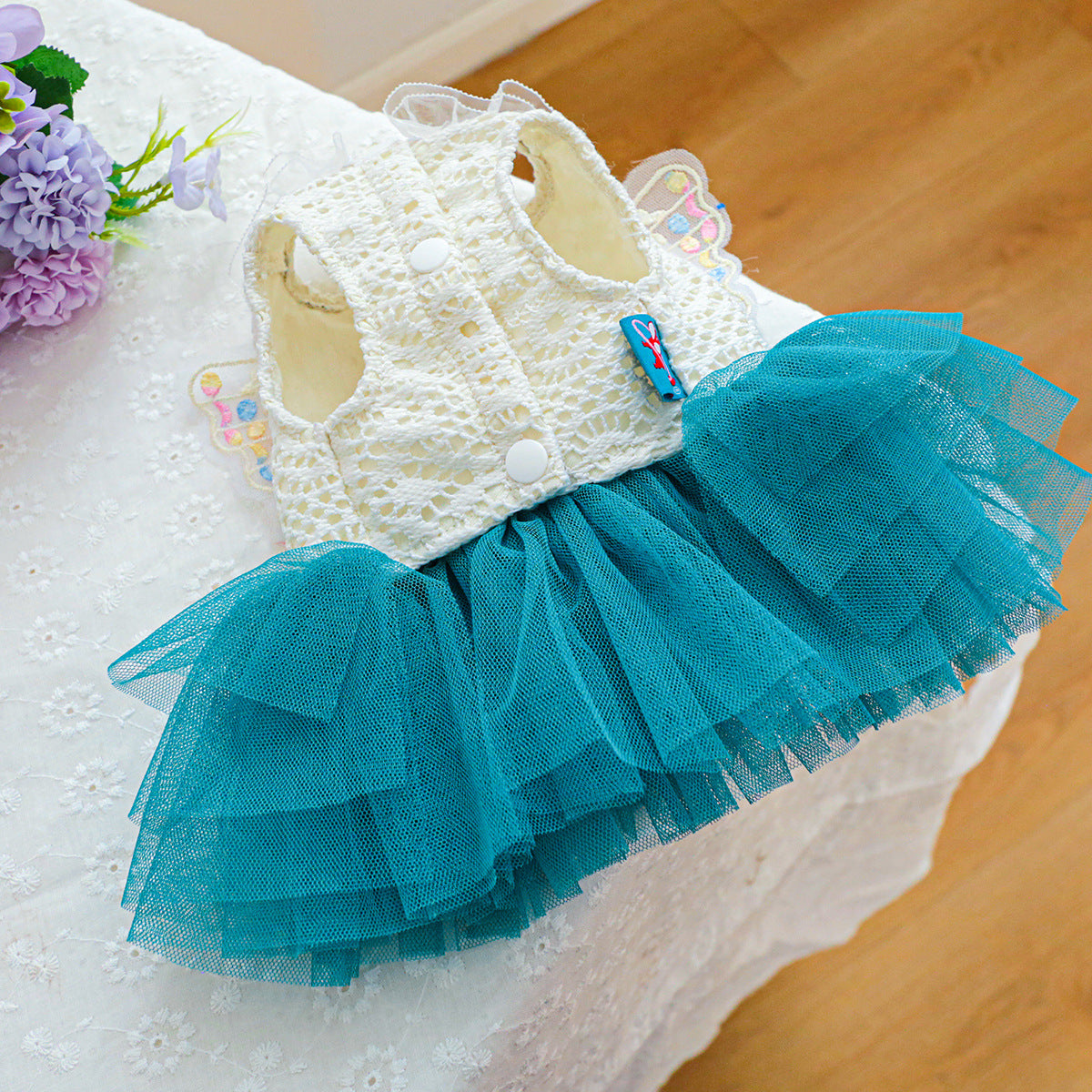 Colorful Butterfly Layered Dog Cat Lace Dress