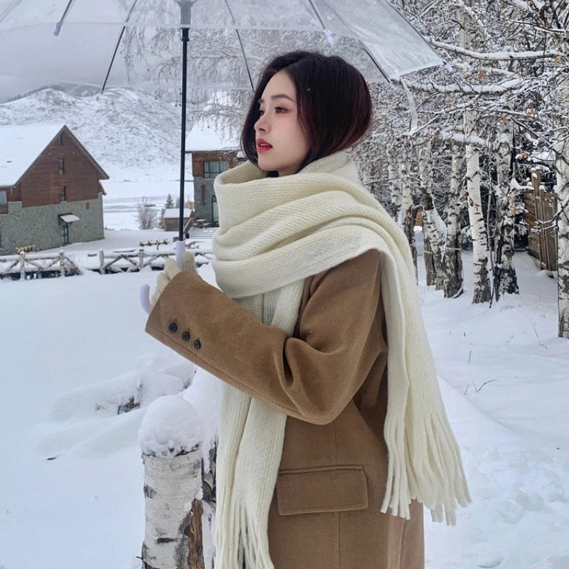 Women's Casual Minimalist Solid Color Acrylic Tassel Scarf