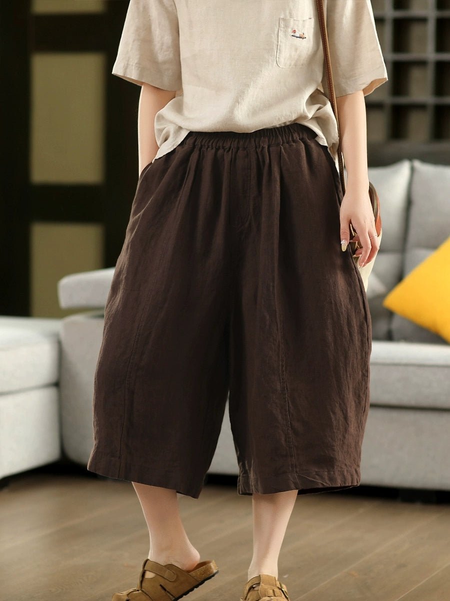 Women Summer Casual 100%Linen Straight Cropped Pants