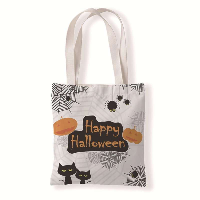 Halloween Women's Medium Canvas Pumpkin Letter Elegant Streetwear Square Open Canvas Bag