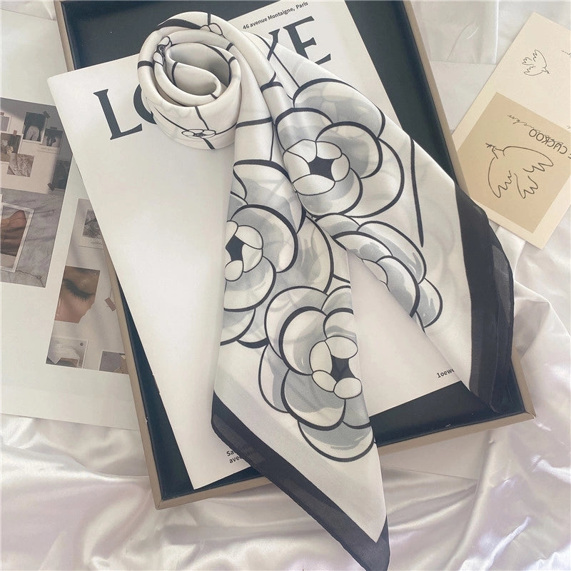 Women's Elegant Letter Flower Satin Silk Scarf