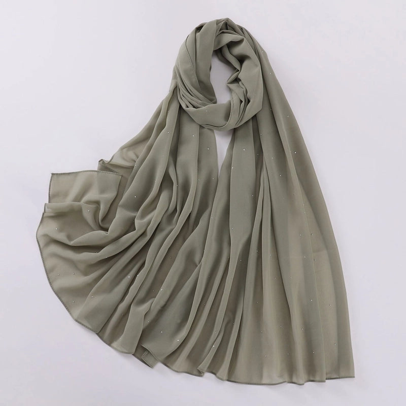 New Pearl Chiffon Long Scarf Gypsophila Hot Drilling Scarf Hui Scarf Middle East Turban Muslim Hijab