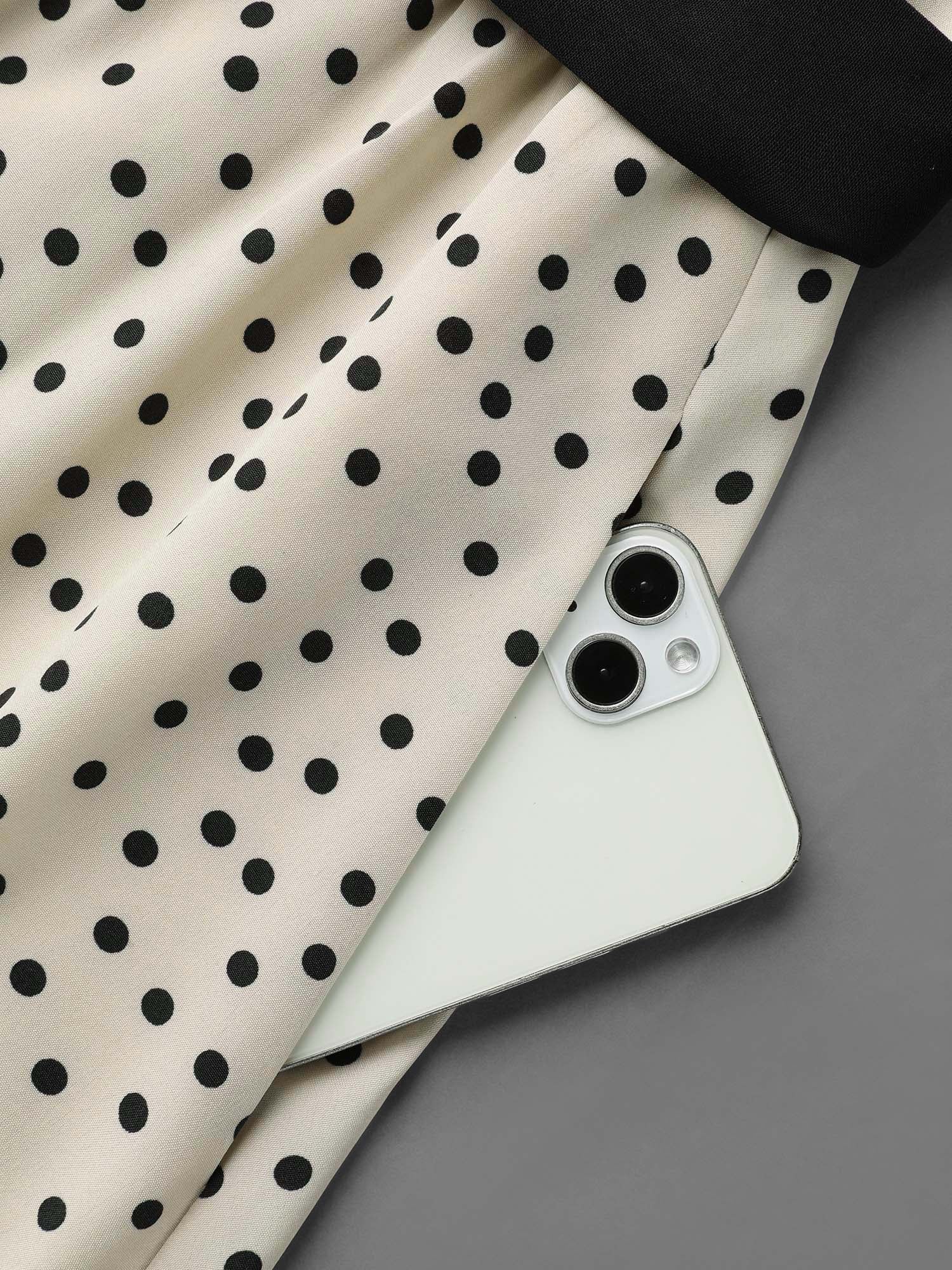 Round Neck Polka Dot Waist-Tie Midi Dress