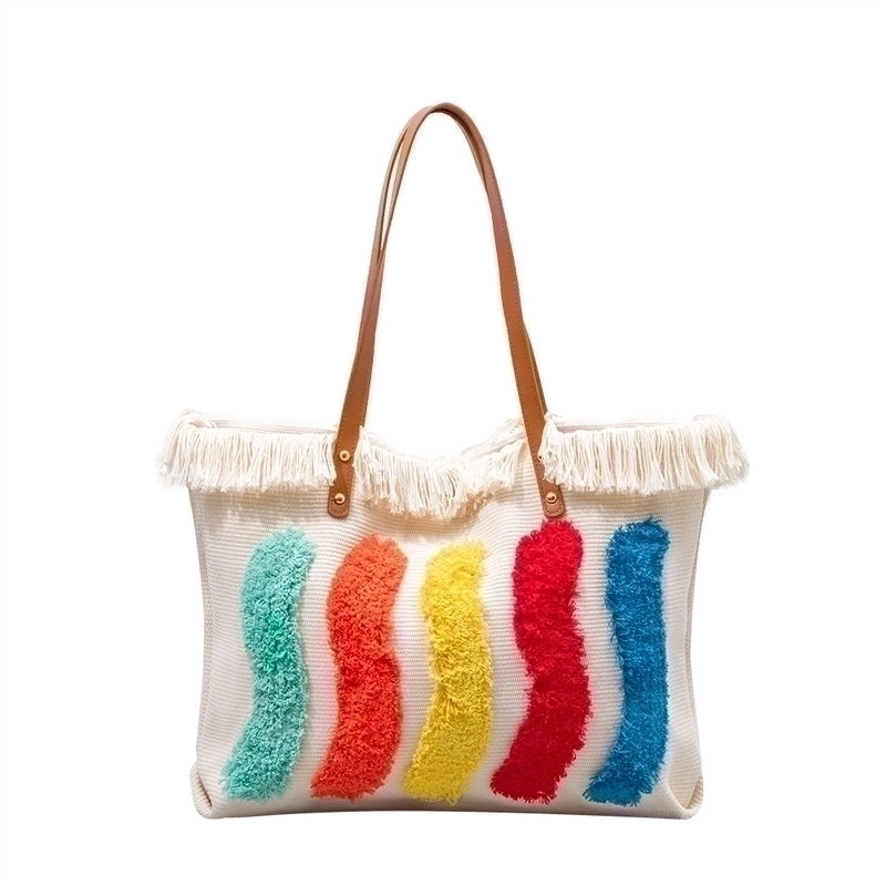 Women's Large Canvas Rainbow Basic Magnetic Buckle Tote Bag