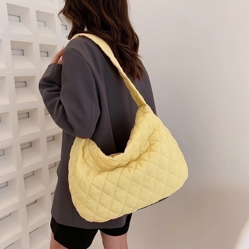 Women's Large Autumn&winter Nylon Lingge Fashion Square Zipper Shoulder Bag